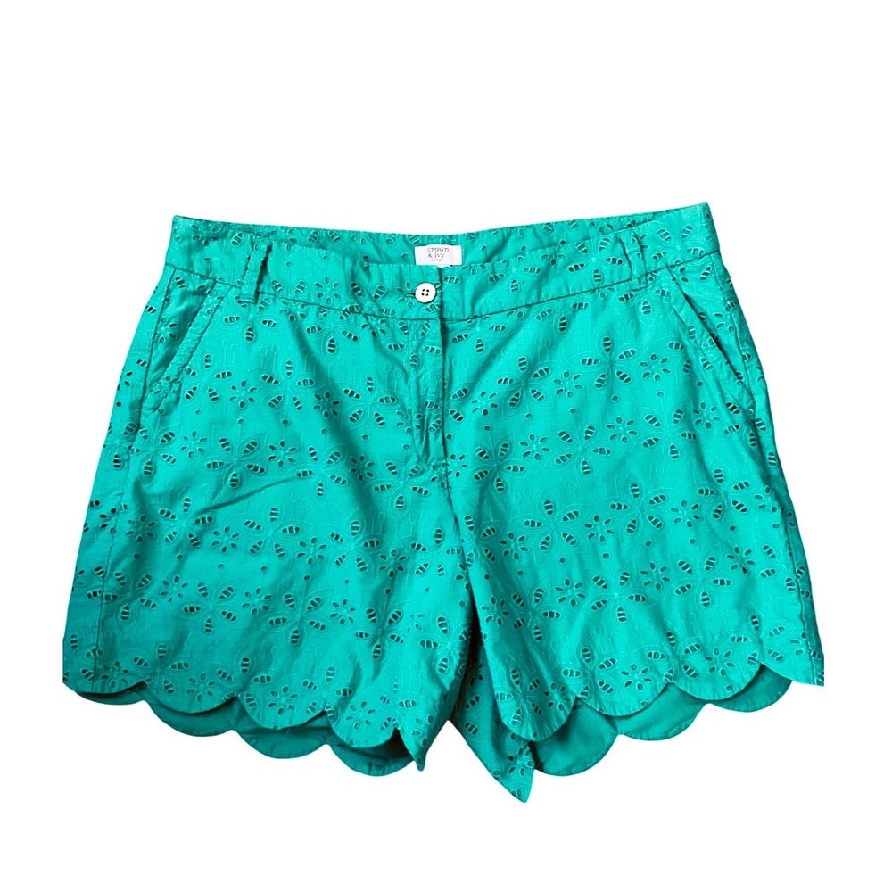 Crown & Ivy Shelby Curvy Eyelet Shorts Green Scalloped Hem Womens 18W Floral